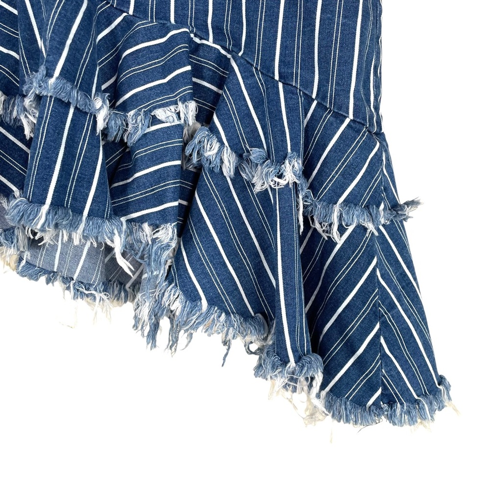 Zara Denim Asymmetrical Ruffle Hem Stripe Skirt - Picture 4 of 4